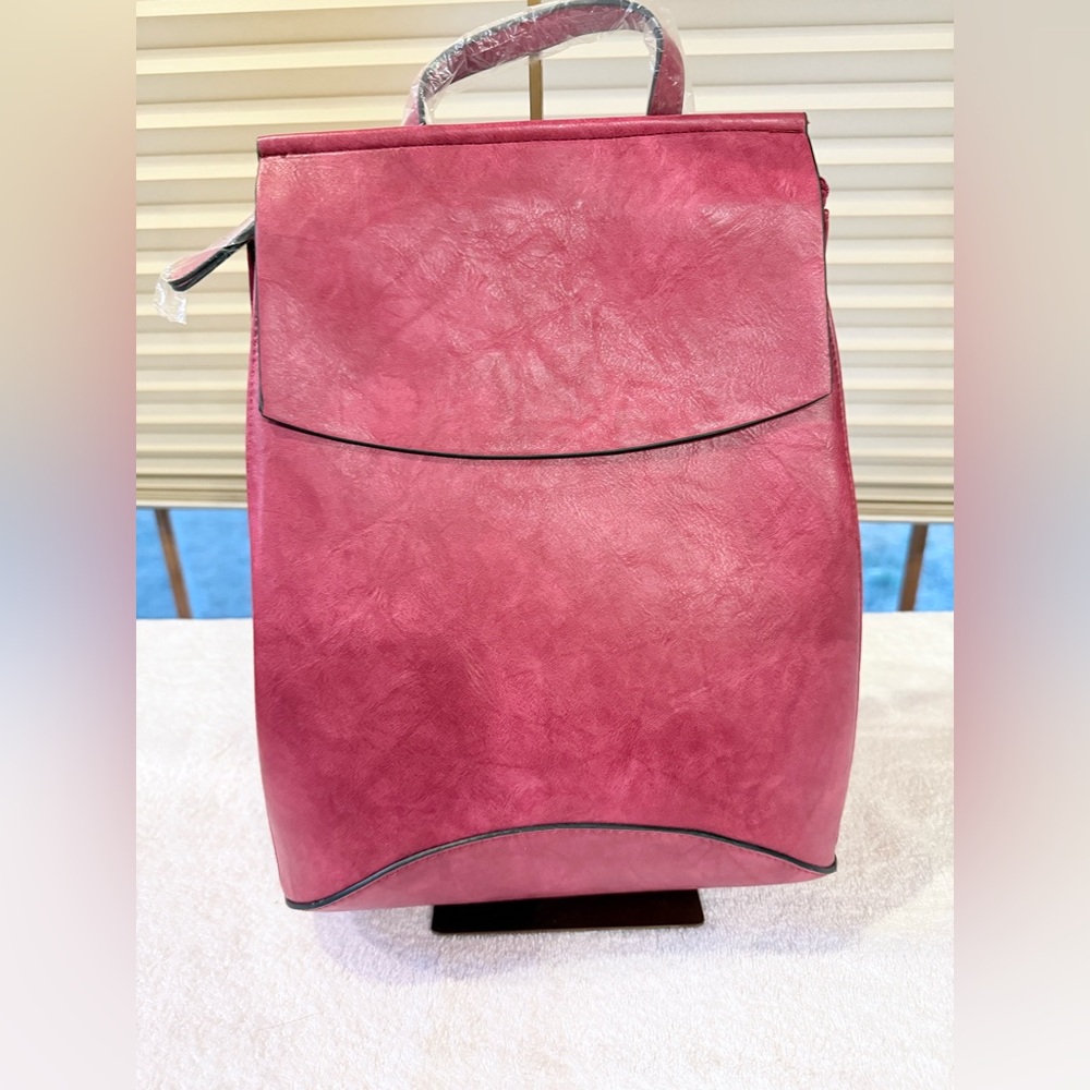 Vegan Leather Red Convertible Backpack/Shoulder Bag